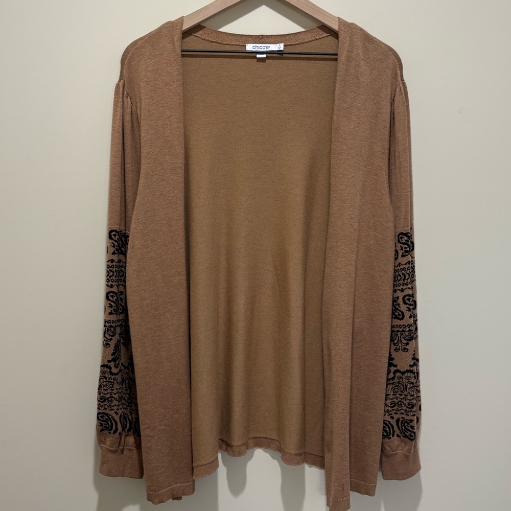 Chicos Women’s Cardigan with Paisley Sleeve Detail